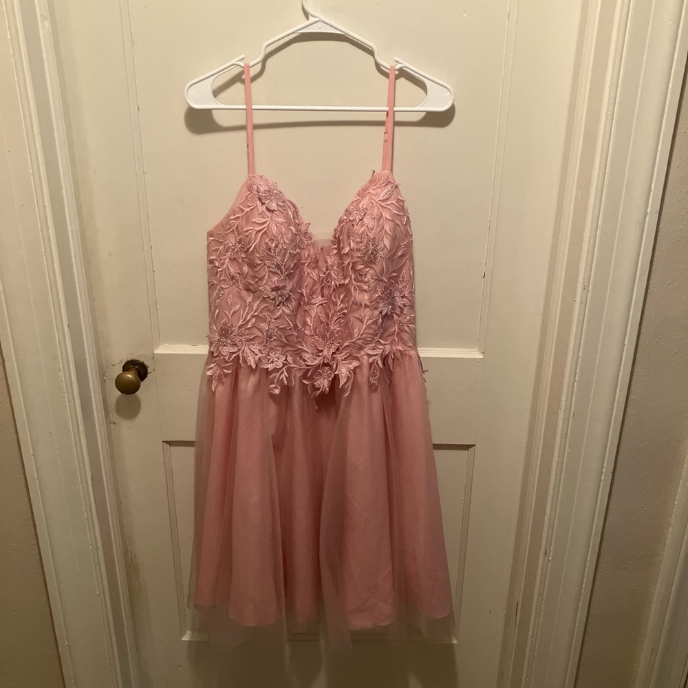 Pink Sequin Embellished Babydoll Prom Dress